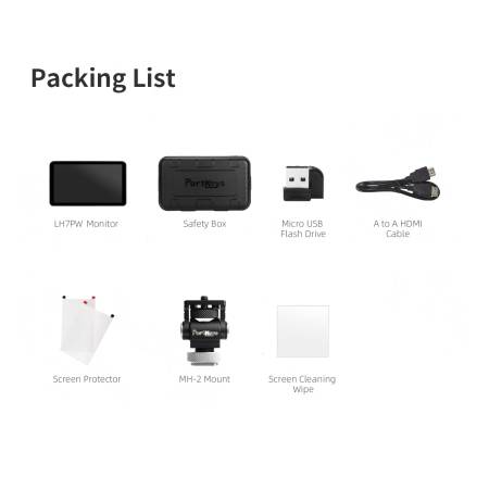 Portkeys LH7PW - monitor podglądowy 7”, HDMI, 1920x1080, 1000:1, 1000nit, dotykowe sterowanie, biały_Zawartość zestawu_4